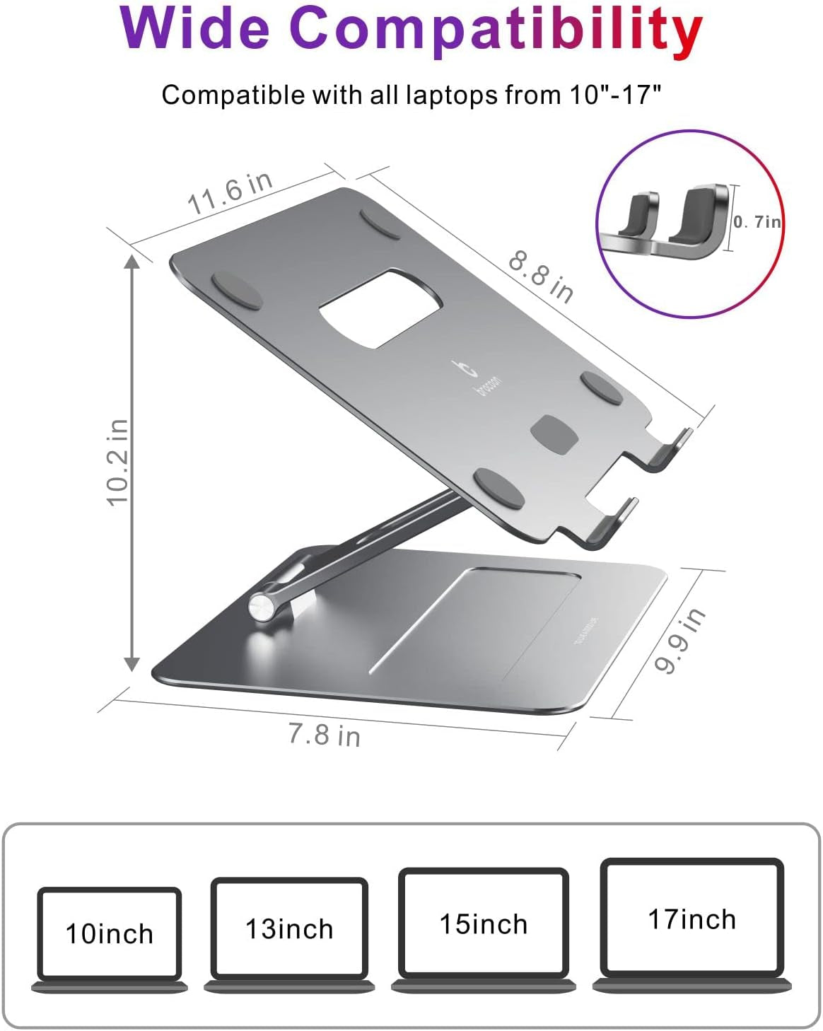 Laptop Stand, Adjustable Laptop Stand for Desk, Ergonomic Aluminum Macbook Stand with Heat-Vent, Laptop Riser Compatible for 10-17" Laptops