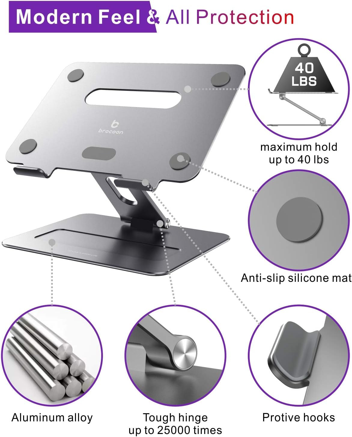 Laptop Stand, Adjustable Laptop Stand for Desk, Ergonomic Aluminum Macbook Stand with Heat-Vent, Laptop Riser Compatible for 10-17" Laptops