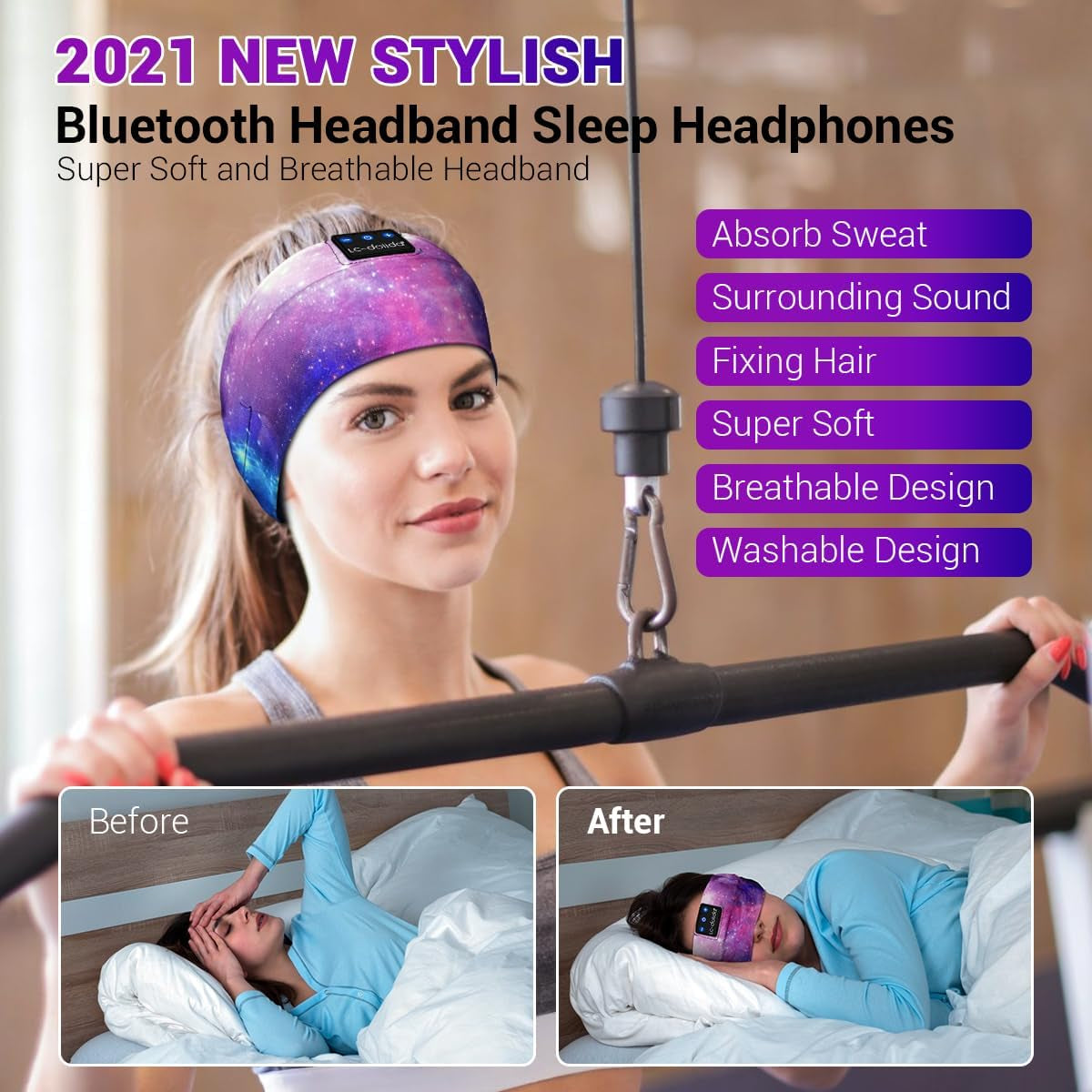 Bluetooth Headband Headphones, Starry Sleep Mask with Bluetooth Headphones Sleeping Headband Sleep Headphone Bluetooth Headband with Thin Speaker Microphone Handsfree Long Play Time