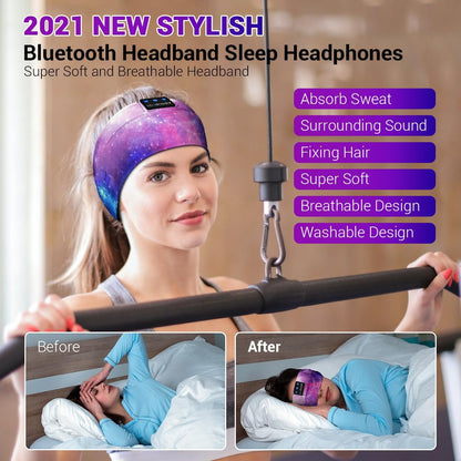 Bluetooth Headband Headphones, Starry Sleep Mask with Bluetooth Headphones Sleeping Headband Sleep Headphone Bluetooth Headband with Thin Speaker Microphone Handsfree Long Play Time