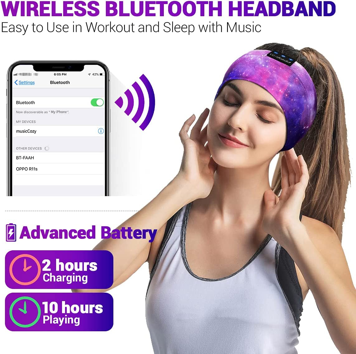 Bluetooth Headband Headphones, Starry Sleep Mask with Bluetooth Headphones Sleeping Headband Sleep Headphone Bluetooth Headband with Thin Speaker Microphone Handsfree Long Play Time