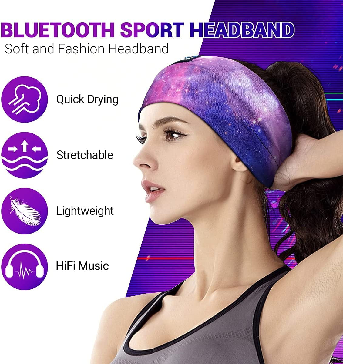 Bluetooth Headband Headphones, Starry Sleep Mask with Bluetooth Headphones Sleeping Headband Sleep Headphone Bluetooth Headband with Thin Speaker Microphone Handsfree Long Play Time