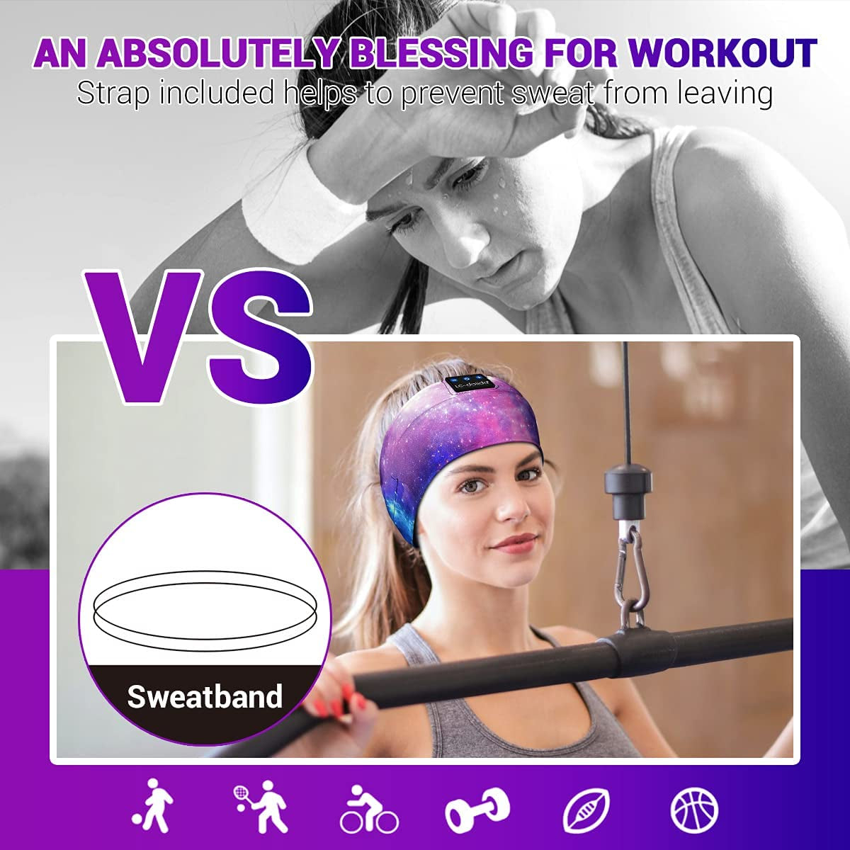 Bluetooth Headband Headphones, Starry Sleep Mask with Bluetooth Headphones Sleeping Headband Sleep Headphone Bluetooth Headband with Thin Speaker Microphone Handsfree Long Play Time