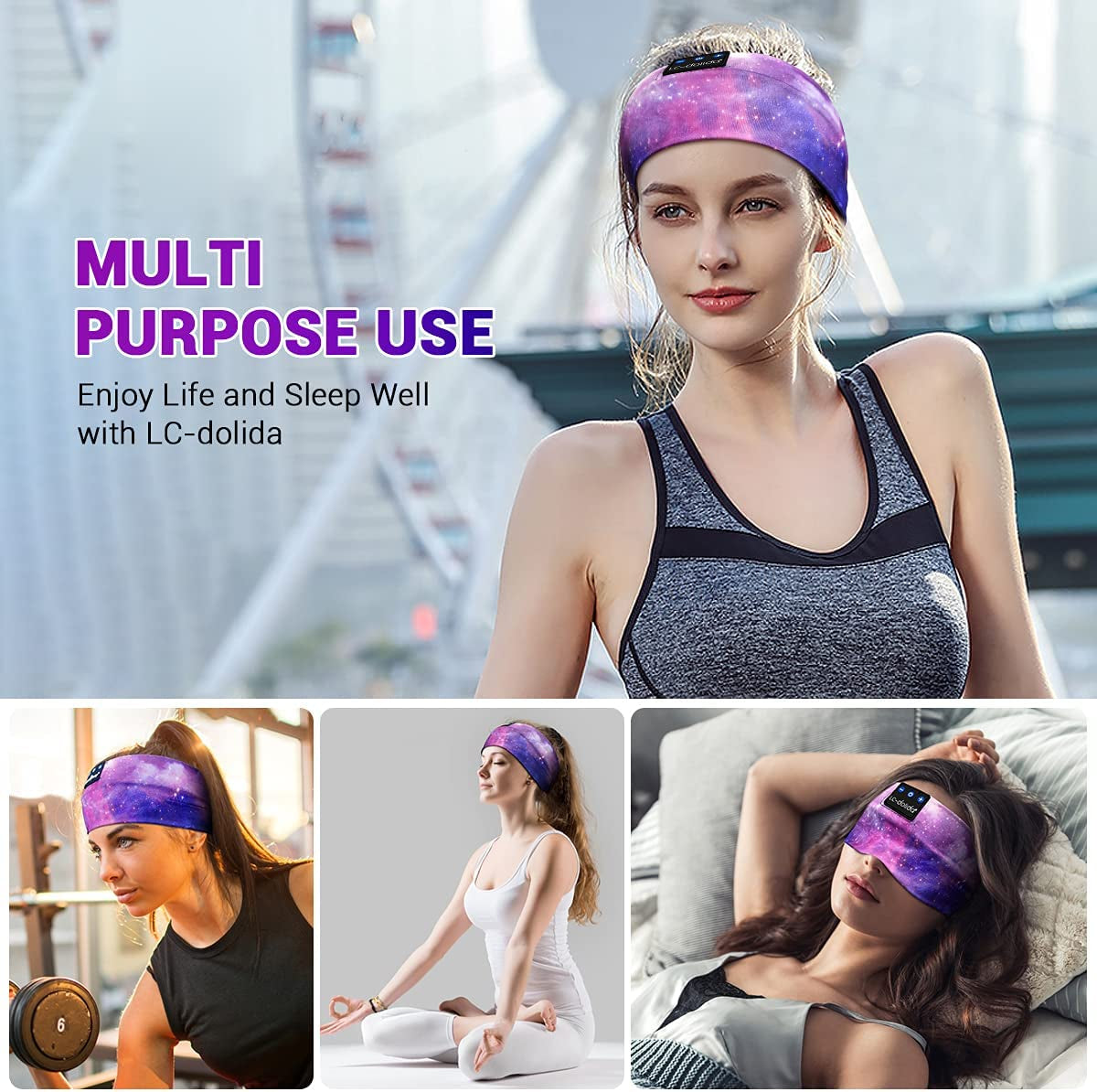 Bluetooth Headband Headphones, Starry Sleep Mask with Bluetooth Headphones Sleeping Headband Sleep Headphone Bluetooth Headband with Thin Speaker Microphone Handsfree Long Play Time