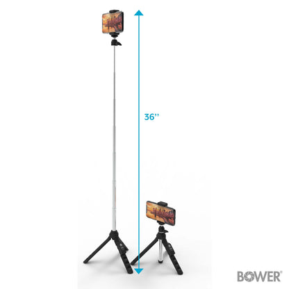6-In-1 Multi Selfie Tripod with Smartphone & Gopro Mount, Rechargeable Wireless Remote - Black